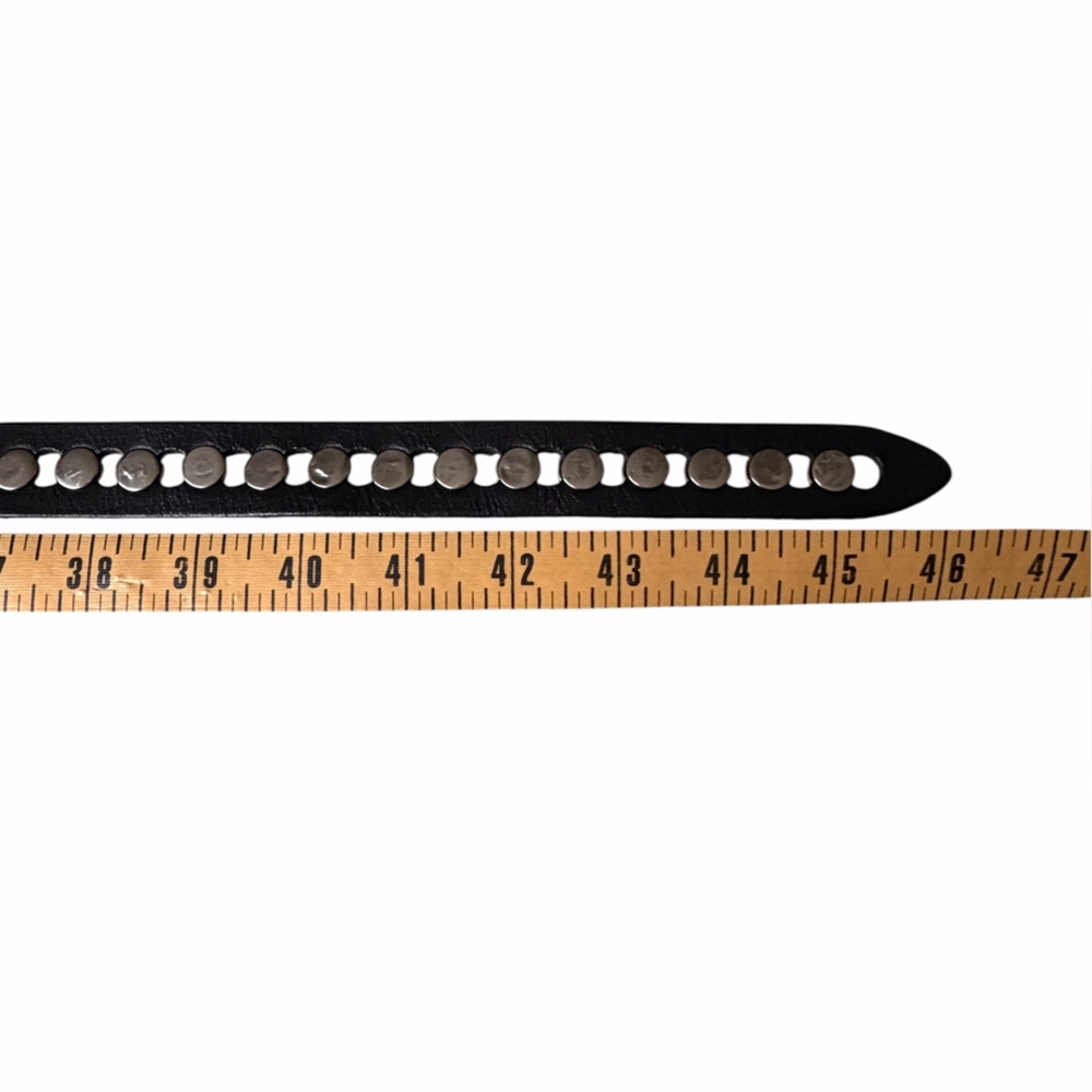 Black Studded Leather Belt with Silver Buckle - Picture 9 of 10